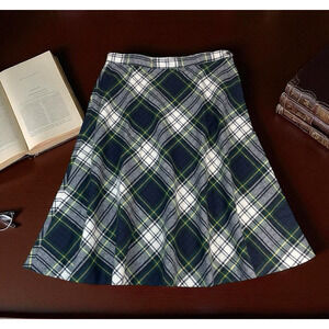 VTG 70s Tartan Plaid Midi Skirt Sz L Wool ILGWU Preppy Academia Ivy League USA